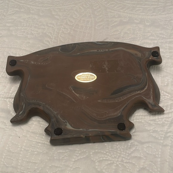 Vintage & Rare Genuine Incolay Stone DEER ELK BUCK DOE Carved Desk Organizer - Picture 5 of 12